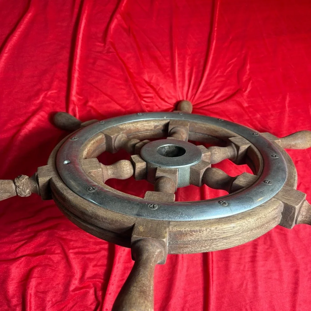 Vtg Wooden Ship Wheel Nautical Maritime Boat Helm Wall Decor 6 Spoke 18 Inch